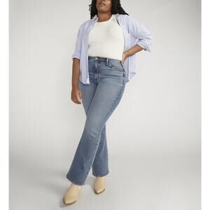 Silver Jeans Women's High Rise Bootcut Jeans Plus 14W 90s Vintage Long Academia